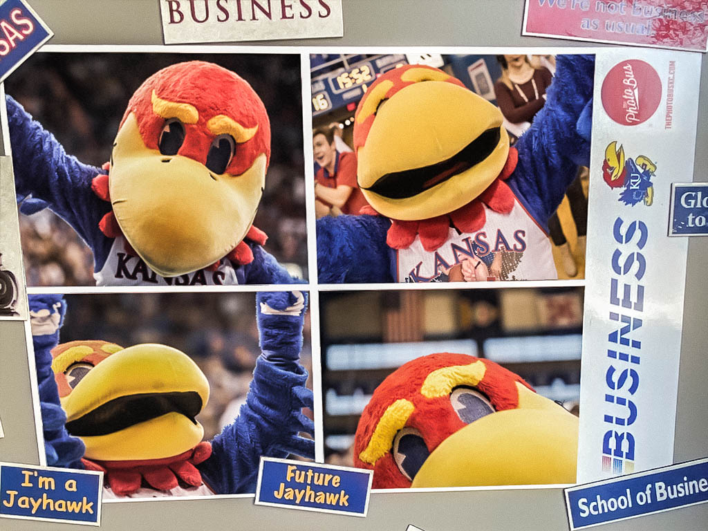 A photo booth print with a custom business school design.