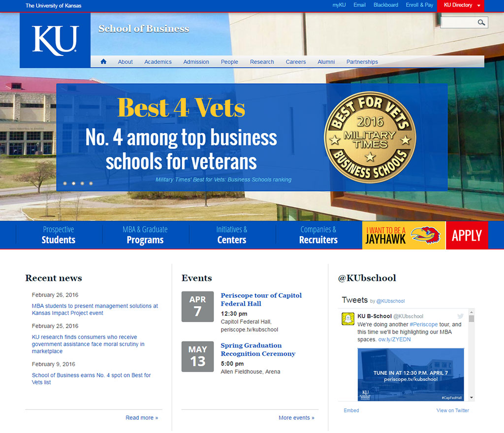 University of Kansas School of Business website, redesigned