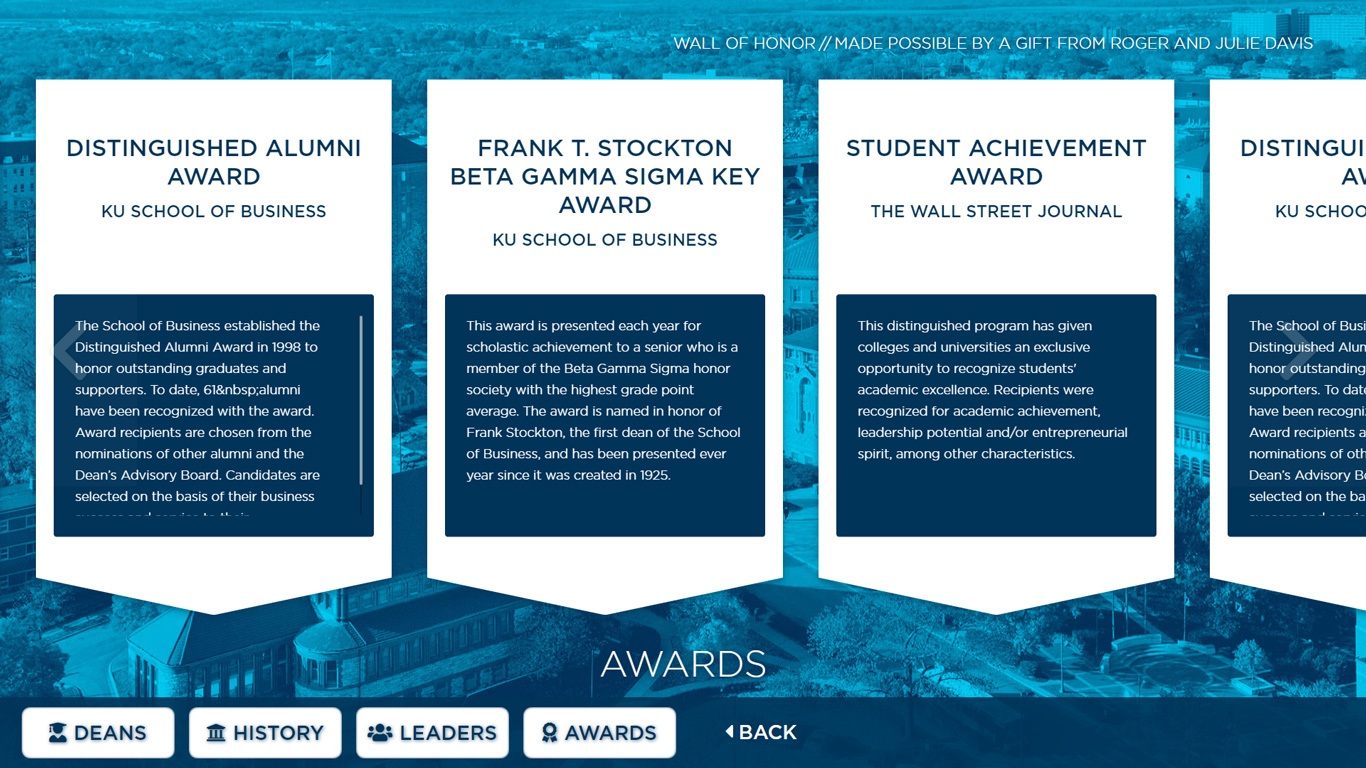 The Wall of Honors award index page